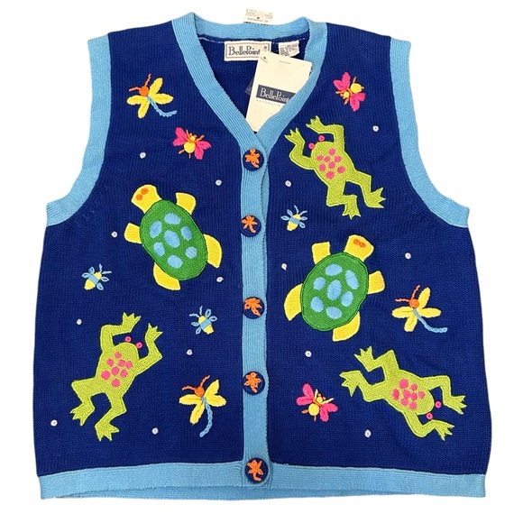 VINTAGE | Deadstock BellePoint Embroidered Frog + Turtle‎ Vest - NWT - Picture 2 of 6